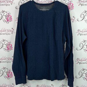 Denver Hayes long sleeve waffle knit thermal grey and Blue Modern Fit Shirt